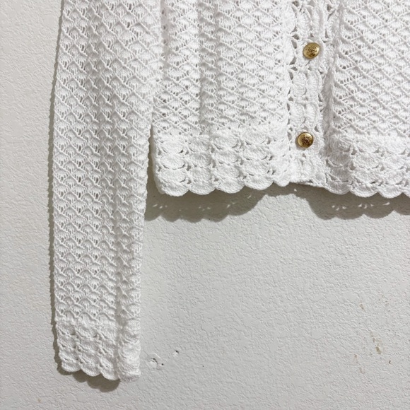 J. Crew Collection Crochet Knit Cropped‎ Cardigan Sweater in White - Picture 5 of 7